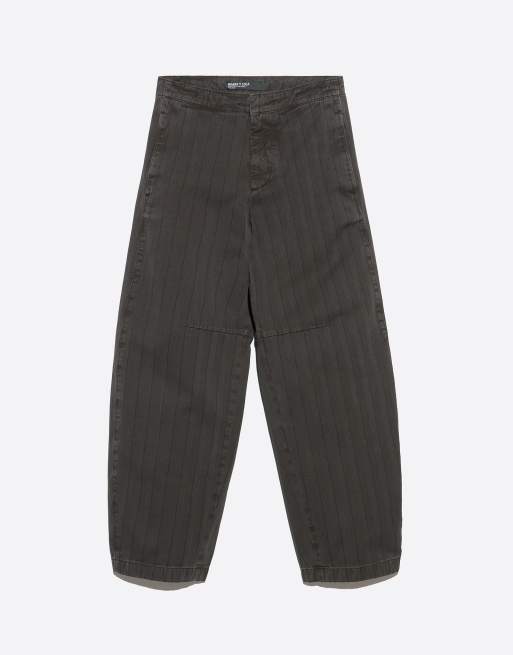 Bimba Y Lola pantaloni in denim a righe barrel cut marrone slavato, 5 di 6