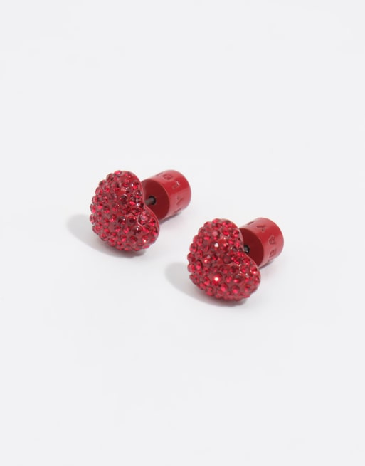 Bimba Y Lola pendientes de cristal en forma de corazón en granate, 4 de 4