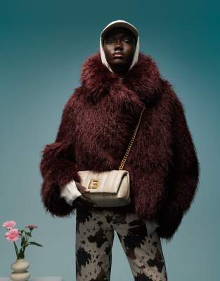 BIMBA Y LOLA - Petit sac à main en cuir avec chaîne - Taupe-Marron