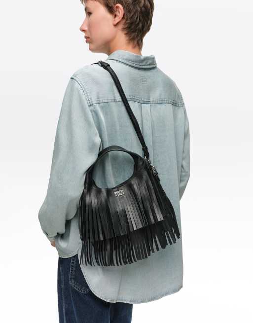 Bimba Y Lola petit sac bandoulière à franges en cuir noir, 2 de 6