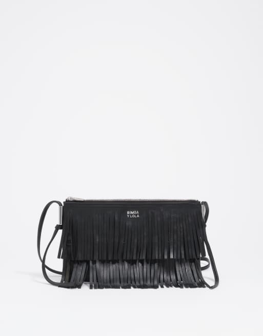 Bimba Y Lola petite pochette à franges en cuir noire, 2 de 4