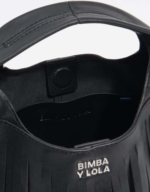 Bimba Y Lola piccola borsa a tracolla in pelle con frange nera, 4 di 6