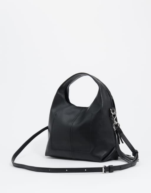 Bimba Y Lola piccola borsa a tracolla in pelle con frange nera, 5 di 6