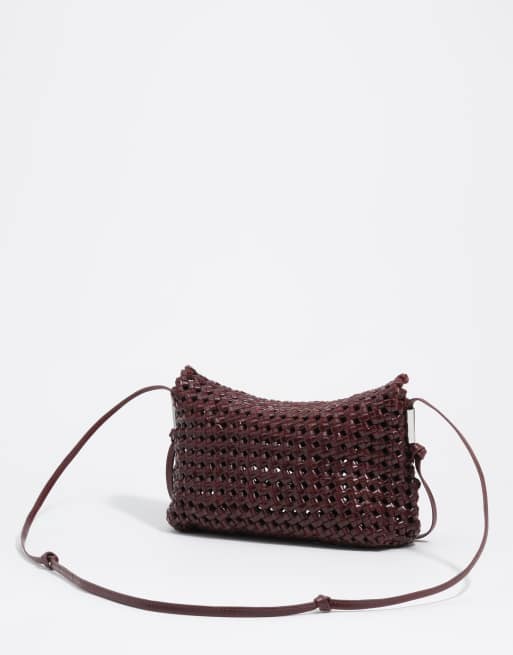 Bimba Y Lola piccola borsa a tracolla in pelle intrecciata bordeaux, 3 di 4