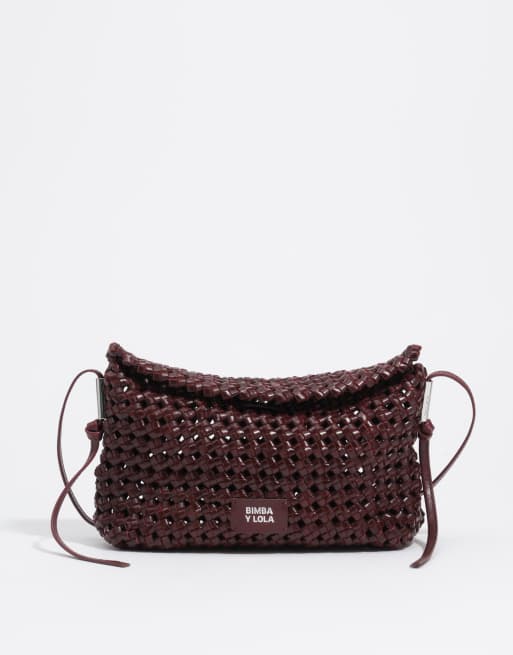 Bimba Y Lola piccola borsa a tracolla in pelle intrecciata bordeaux, 4 di 4