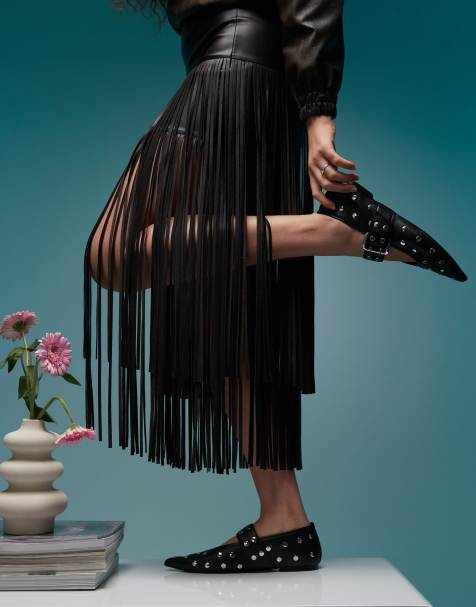 BIMBA Y LOLA pointed studded pumps with buckle straps in black - view 1