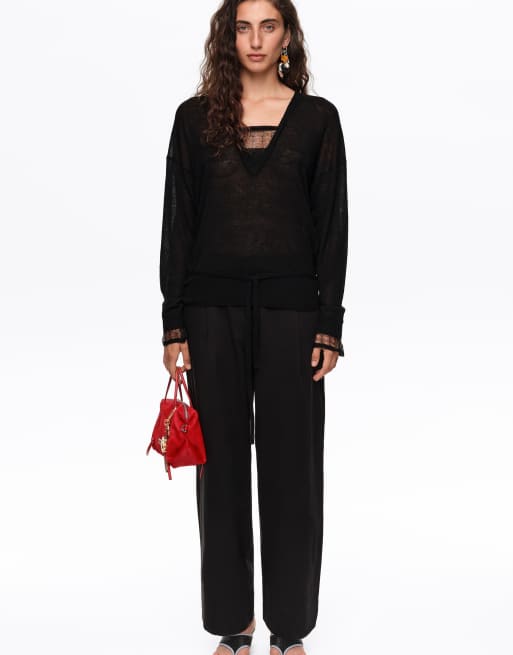 Bimba Y Lola pull long col V en laine noir, 6 de 6