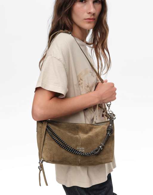 Bimba Y Lola sac bandoulière moyen Madrid en daim, olive, 6 de 6