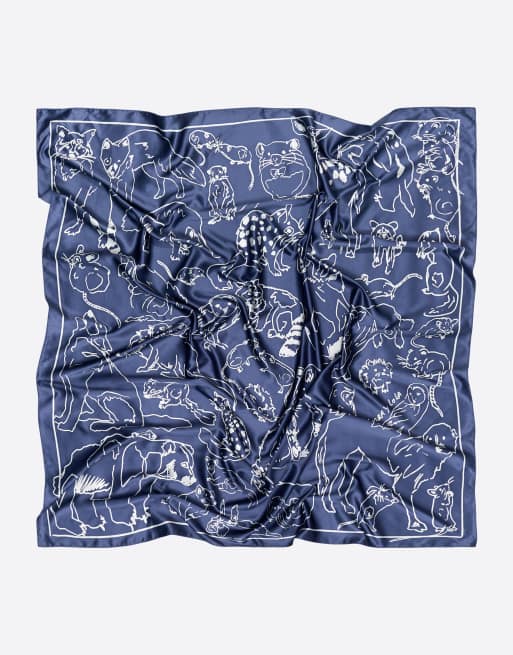 Bimba Y Lola sciarpa con stampa animalier effetto schizzo blu denim, 2 di 2
