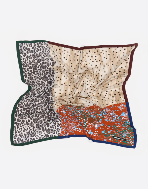 Bimba Y Lola sciarpa patchwork con logo color arancione bruciato, 3 di 3