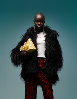 Bimba Y Lola Shaggy Faux Fur Coat In Black