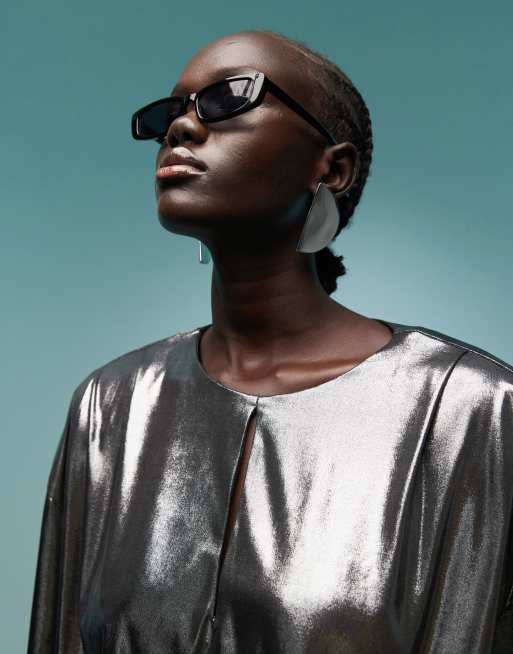 BIMBA Y LOLA – Silverfärgad, metallisk t-shirtklänning i minilängd med rysch, 4 av 4