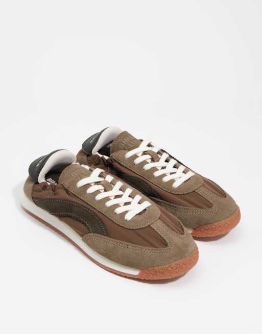 Bimba Y Lola suède-nylon sneakers met elastiek in kaki, 3 van 7