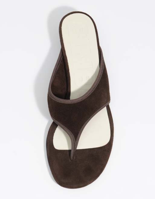 Bimba Y Lola suède sandalen met lage hak in donkerbruin, 5 van 7