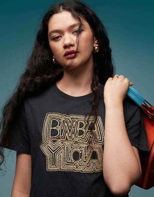 BIMBA Y LOLA - T-shirt coupe carrée à logo brodé - Noir délavé, 2 de 4