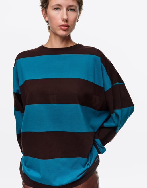 Bimba Y Lola t-shirt long oversize à rayures en bleu canard, 2 de 6