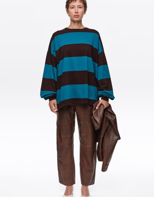 Bimba Y Lola t-shirt lunga oversize a righe verde petrolio, 6 di 6
