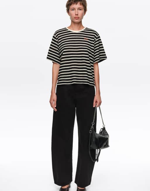 Bimba Y Lola t-shirt rayé en coton éponge coupe carrée noir, 5 de 5