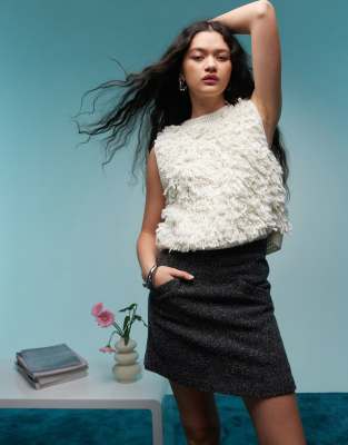 tailored mini skirt in gray tweed