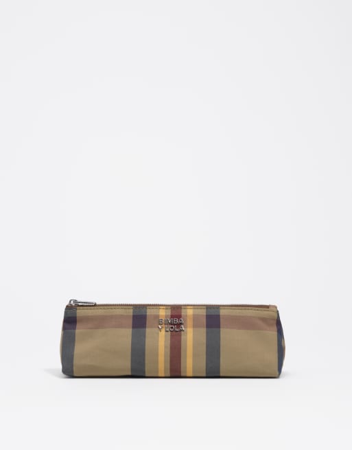 Bimba Y Lola tartan jacquard etui in kaki en bordeauxrood, 2 van 5
