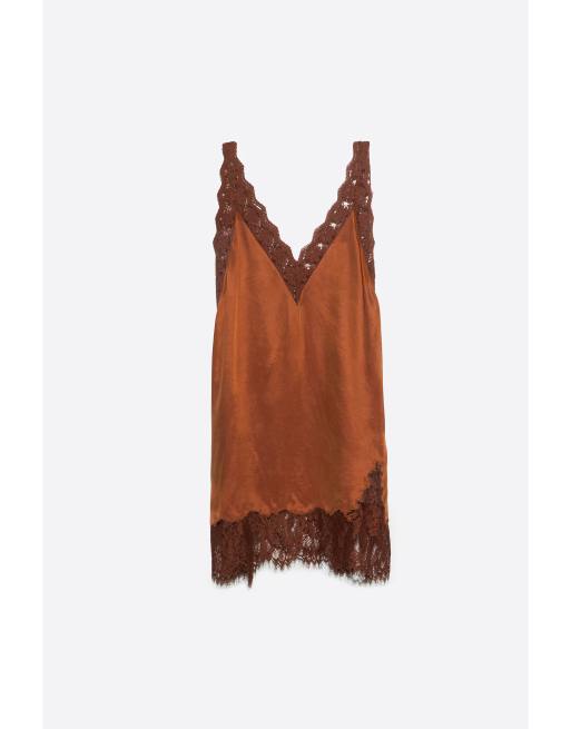 Bimba Y Lola top largo estilo camisola con ribete de encaje en toffee, 5 de 6