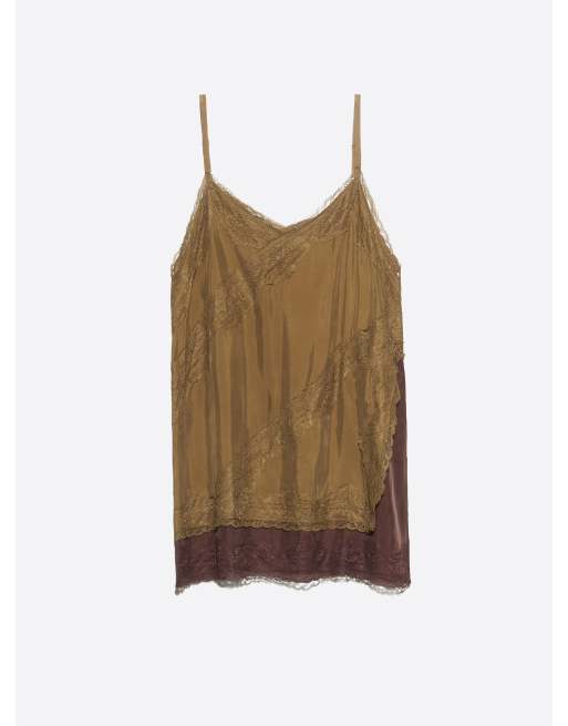Bimba Y Lola Top mit Spitzenbesatz im Slip-Stil in Khaki, 5 von 6