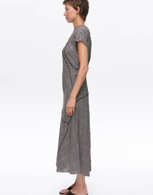 Bimba Y Lola vestido midi patchwork a cuadros en marrón oscuro, 3 de 7