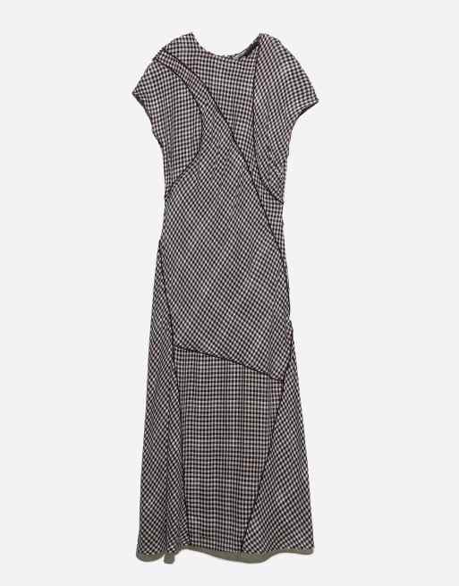 Bimba Y Lola vestido midi patchwork a cuadros en marrón oscuro, 6 de 7