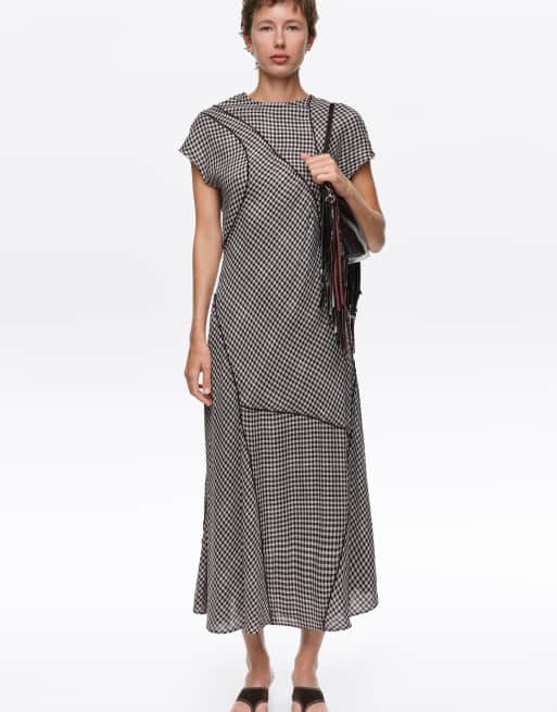 Bimba Y Lola vestido midi patchwork a cuadros en marrón oscuro, 7 de 7