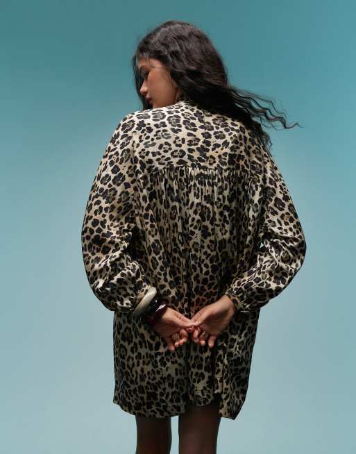 BIMBA Y LOLA - Vestito grembiule corto allacciato al collo con stampa leopardata, 4 di 4