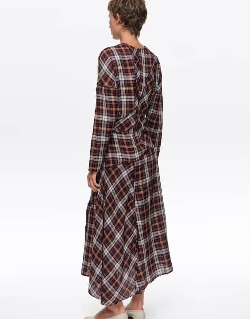 Bimba Y Lola vestito patchwork a quadri con maniche a pipistrello bordeaux, 4 di 5