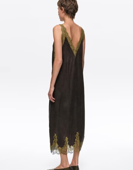 Bimba Y Lola vestito sottoveste con dettaglio annodato in nero slavato, 4 di 6