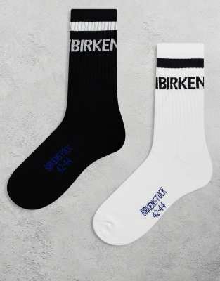Birkenstock - 2er-Pack gestreifte Socken aus Baumwolle in Weiß und Schwarz