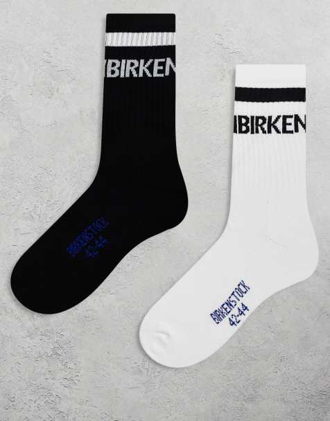 Birkenstock – 2er-Pack gestreifte Socken aus Baumwolle in Weiß und Schwarz - view 1