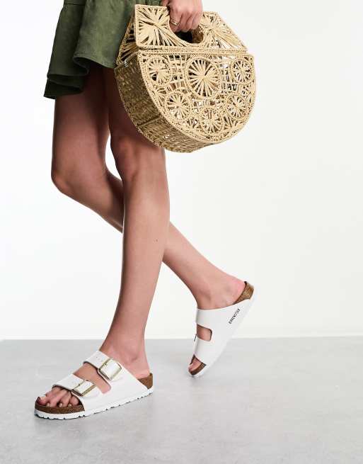Birkenstock – Arizona – Białe lakierowane sandały birko-flor