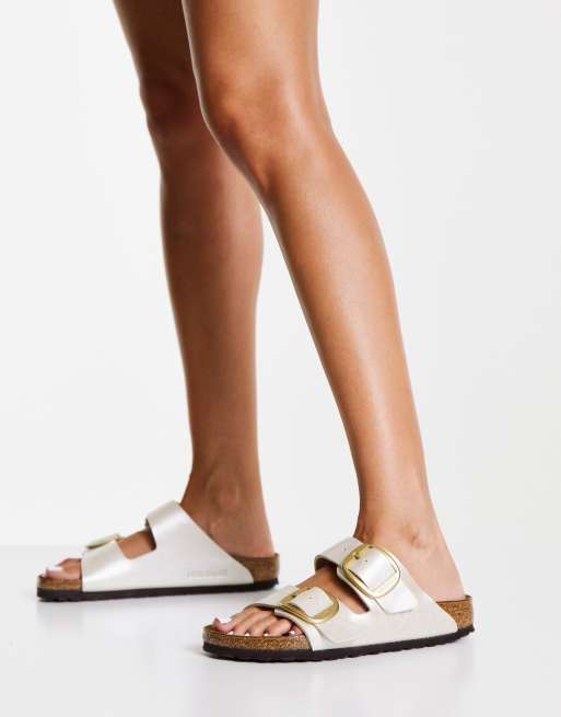 White birkenstocks best sale gold buckle