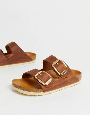 birkenstock arizona big buckle flat sandals in tan