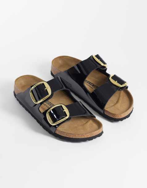 Birkenstock – Arizona Big Buckle – Lackleder-Sandalen in Schwarz - view 1