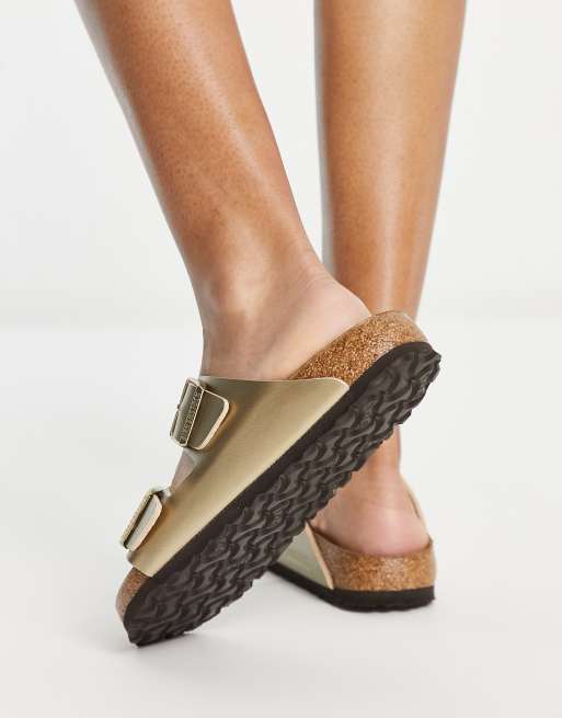 Birkenstock – Arizona Birko-Flor – Guldfärgade platta sandaler, 2 av 4