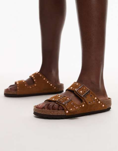 Birkenstock – Arizona – Brązowoszare sandały z zamszu z ozdobnymi nitami - view 1