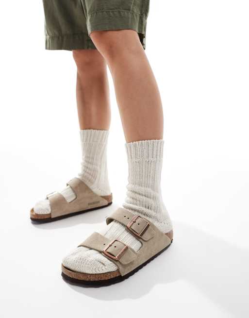 Birkenstock – Arizona – Brungrå platta sandaler i mocka, 3 av 4