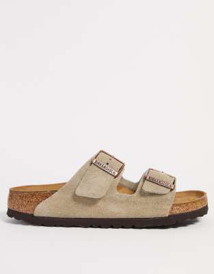 Birkenstock - Arizona - Flache Sandalen aus Wildleder in Taupe-Neutral