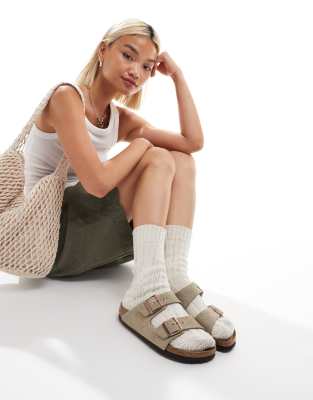 Birkenstock - Arizona - Flache Wildleder-Sandalen in Taupe-Neutral