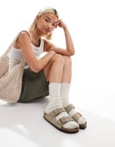 Birkenstock Gizeh Sandalen aus Nubukleder in Beige mit groBer Schnalle ASOS