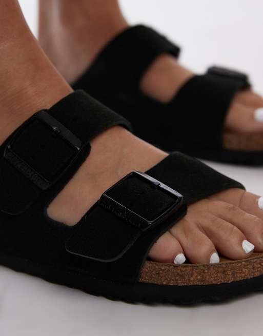 Birkenstock – Arizona – Flache Wildledersandalen in Schwarz , 2 von 4