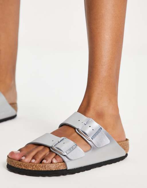 Birkenstock Arizona flat sandals in silver ASOS