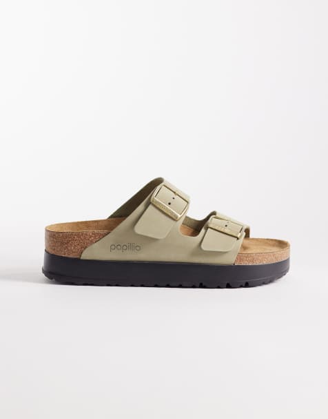 Birkenstock – Arizona Flex – Eukalyptusfärgade platåsandaler i läder - view 1