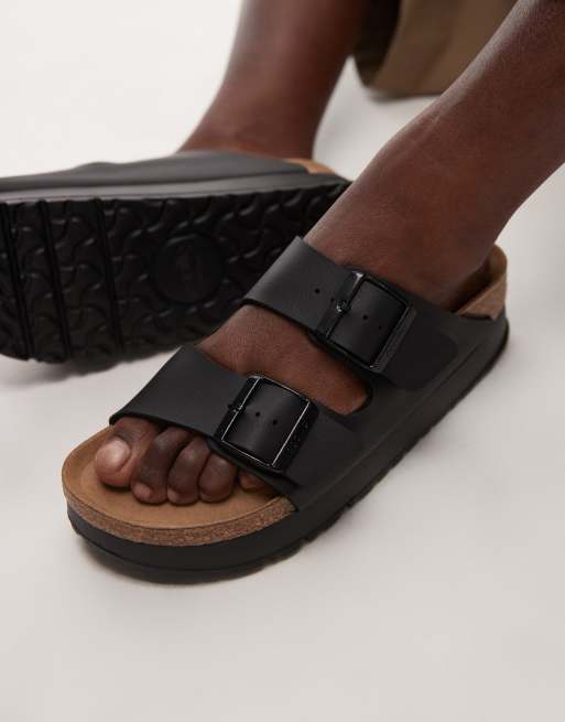 Birkenstock - Arizona Flex - Sorte sandaler med plateausål i birko-flor, 3 af 4