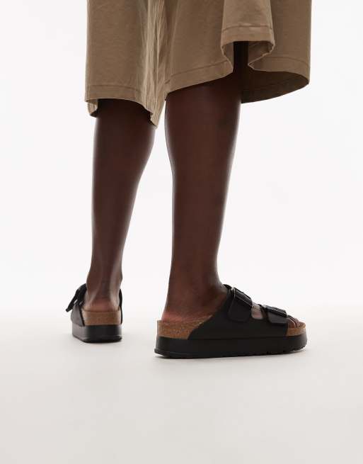 Birkenstock - Arizona Flex - Sorte sandaler med plateausål i birko-flor, 4 af 4