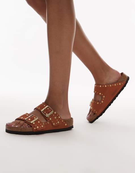 Birkenstock - Arizona - Mørke rustrøde sandaler med nitter - view 1